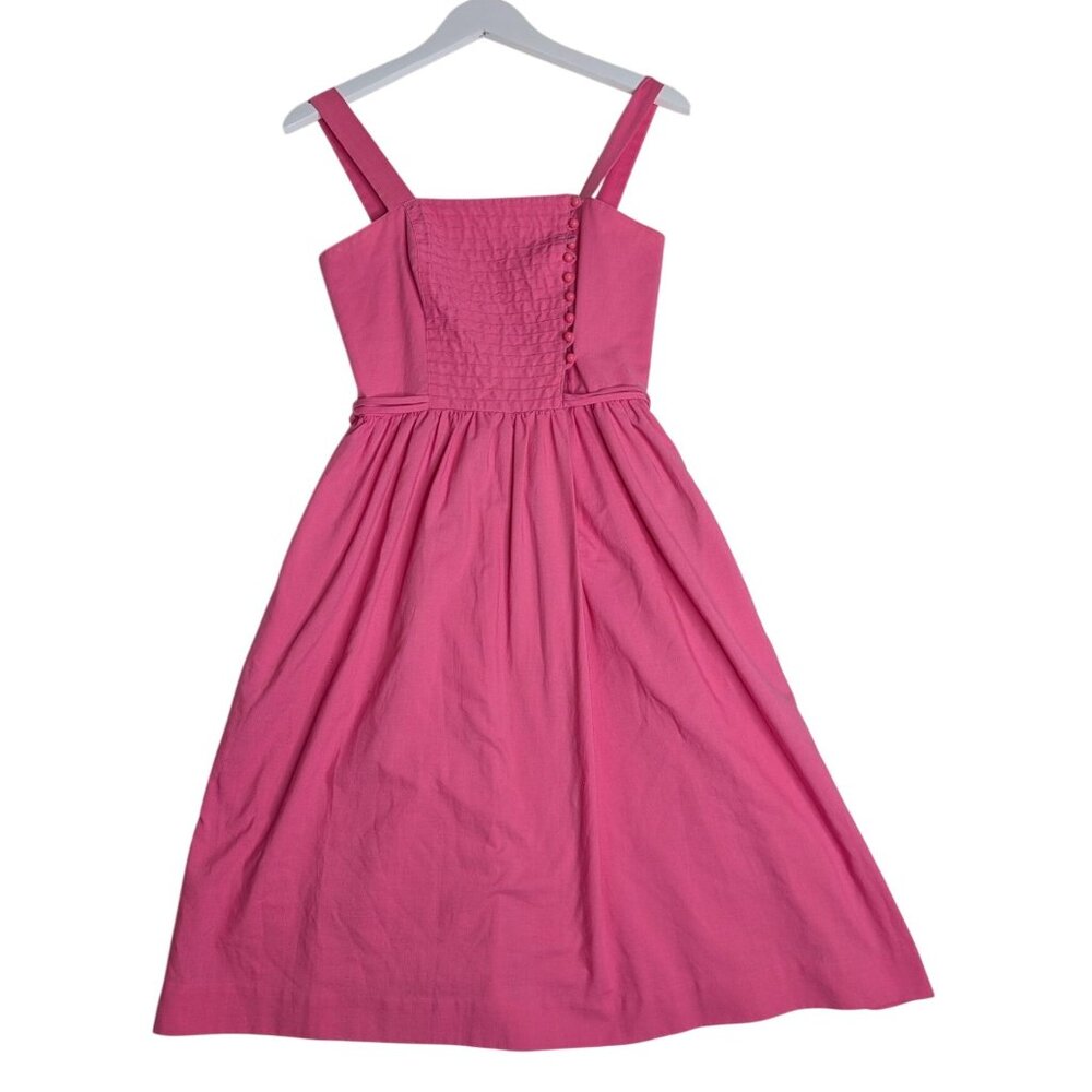 Vintage 1970's Lanz Pink Sleeveless Midi Dress W Button Pleated Bodice